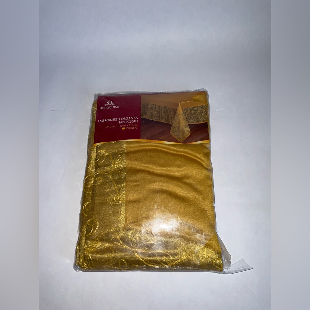 Golden Embroidered Organza Tablecloth Oblong 60in X 84in Made In Indian